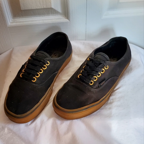 Black/Gold Lace-Up Van's Sneakers - Picture 1 of 4